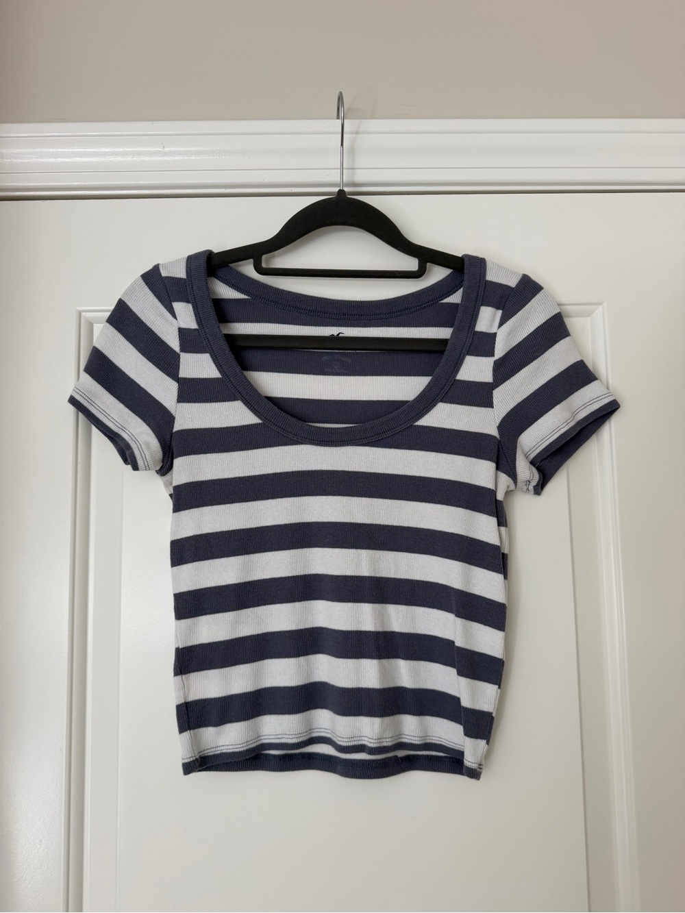 Navy & White Striped Scoop Crop Top